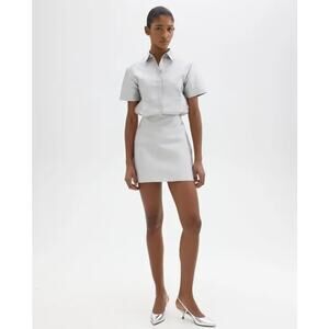 NWT Theory Silk Ice Gray Shantung Twill Button Down A-Line Mini Dress Women's 6